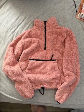 No Boundaries Pink Sherpa Zip-Up Pullover